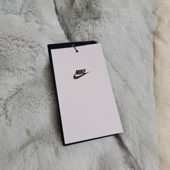 Nike Sportswear Faux Fur Swoosh Jacket Photon Dust Grey Giant Logo Dunk Low S - Picture 3 of 10